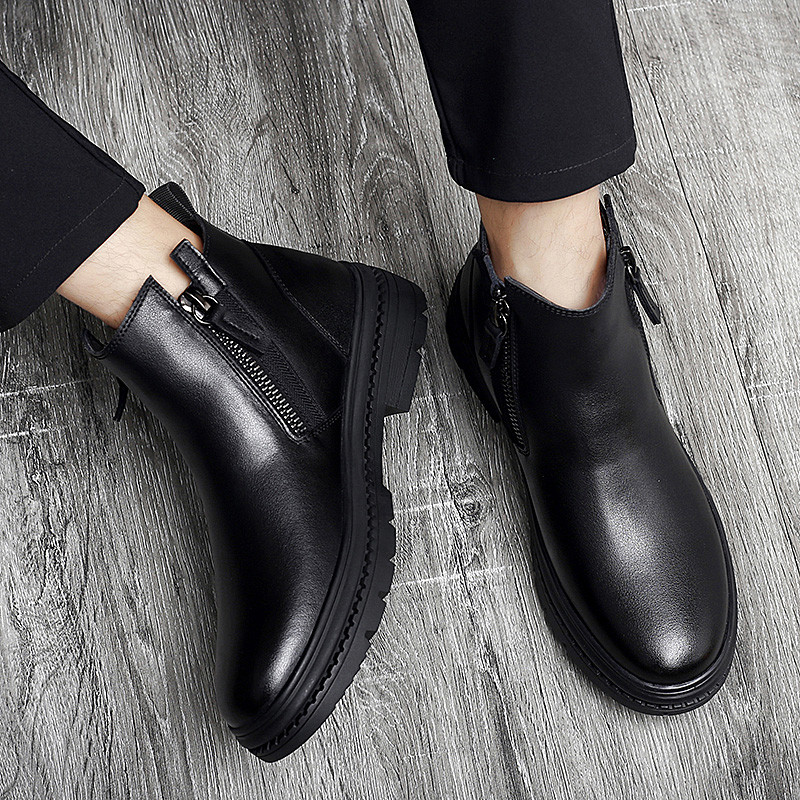 Cizme chelsea pentru bărbați, la modă nouă, pantofi casual negri, cu vârful mijlociu, versatile, din pentru bărbați, cizme militare calde de iarnă