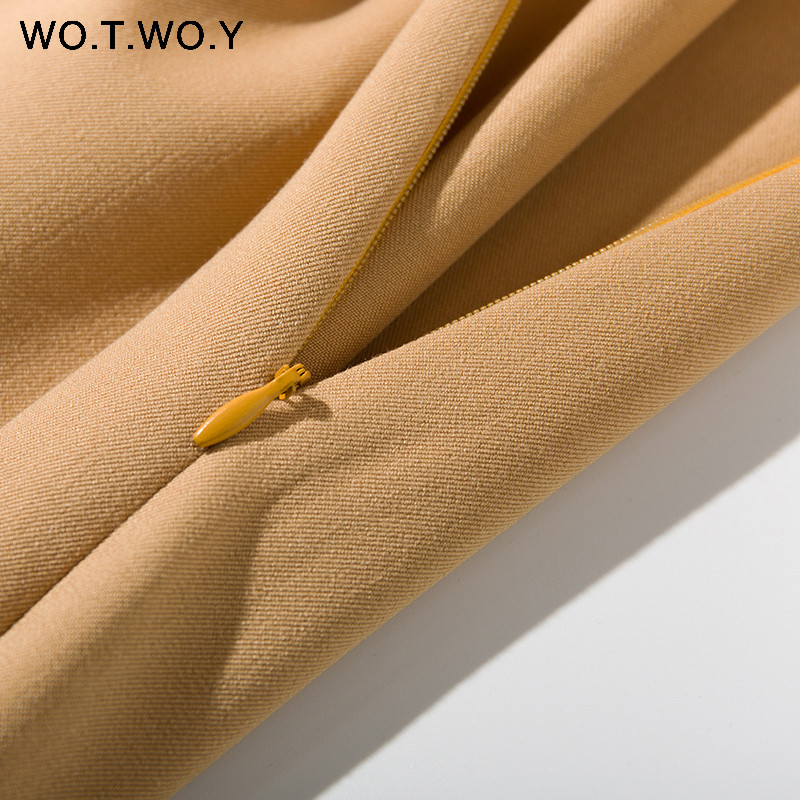 WOTWOY Ljetne elegantne midi suknje visokog struka s prednjim rascjepom Ženske omotne uredske ženske suknje A kroja Ženska ležerna ravna gotička suknja