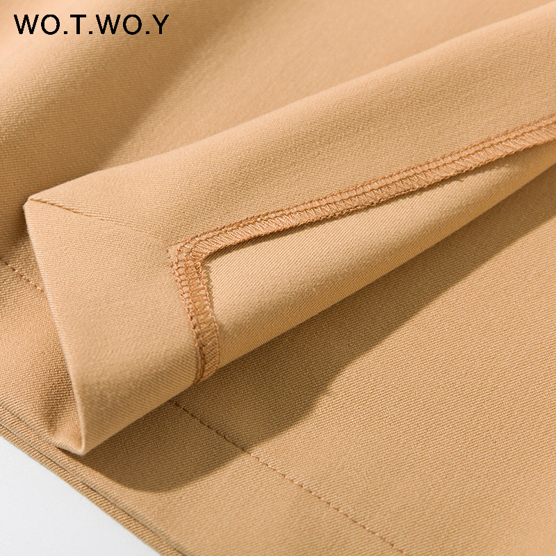 WOTWOY Ljetne elegantne midi suknje visokog struka s prednjim rascjepom Ženske omotne uredske ženske suknje A kroja Ženska ležerna ravna gotička suknja