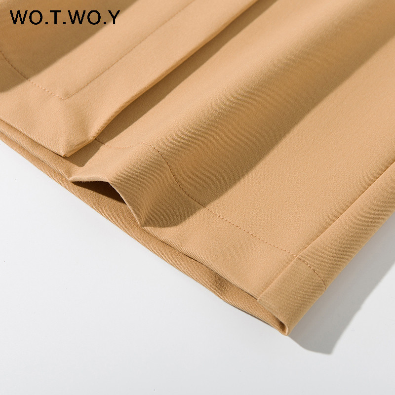 WOTWOY Ljetne elegantne midi suknje visokog struka s prednjim rascjepom Ženske omotne uredske ženske suknje A kroja Ženska ležerna ravna gotička suknja