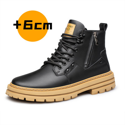 Vruće, elegantne muške gležnjače od kože, ležerne motociklističke čizme, muške luksuzne osnovne čizme za van, visoke muške cipele za dizalo