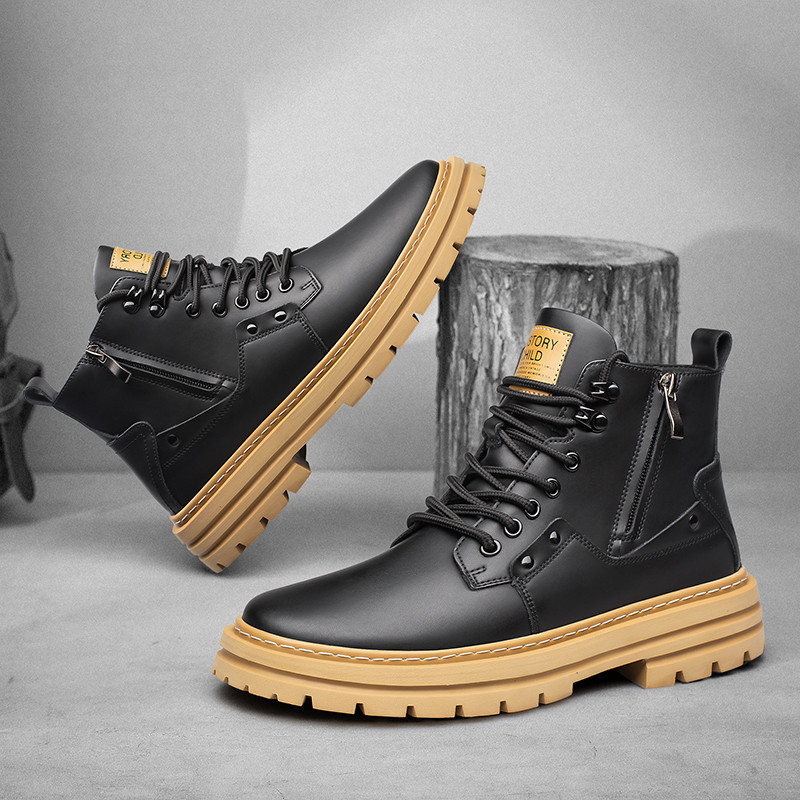 Vruće, elegantne muške gležnjače od kože, ležerne motociklističke čizme, muške luksuzne osnovne čizme za van, visoke muške cipele za dizalo