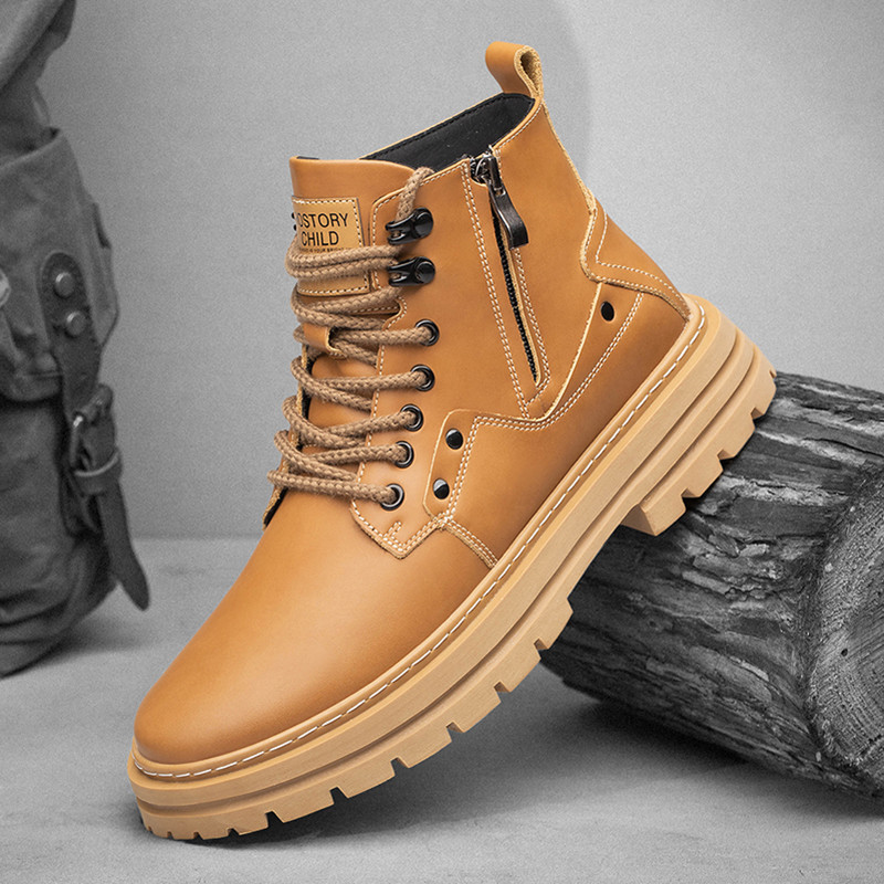 Vruće, elegantne muške gležnjače od kože, ležerne motociklističke čizme, muške luksuzne osnovne čizme za van, visoke muške cipele za dizalo