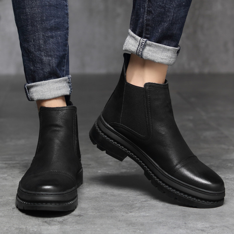 Pánske zimné topánky 2022, pánske chelsea čižmy, motocyklové kožené členkové čižmy, pánska obuv, outdoorové nepremokavé brogue topánky