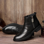 Pantofi pentru bărbați Cizme din pentru bărbați Cizme cu fermoar lateral la modă Botine la gleznă Dimensiune mare 36-47 Cizme pentru motociclete pentru bărbați Pantofi ocazionali