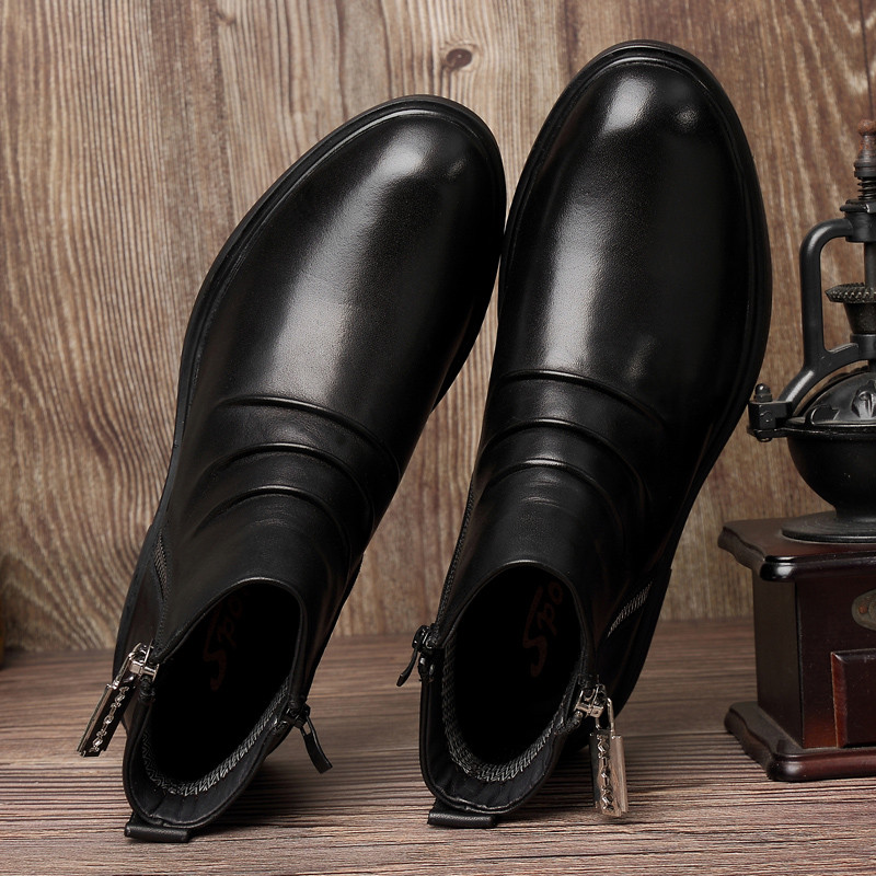 Pantofi pentru bărbați Cizme din pentru bărbați Cizme cu fermoar lateral la modă Botine la gleznă Dimensiune mare 36-47 Cizme pentru motociclete pentru bărbați Pantofi ocazionali
