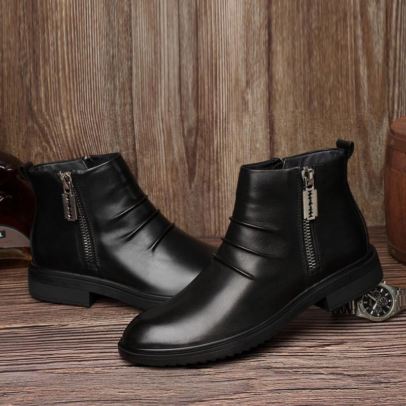 Pantofi pentru bărbați Cizme din pentru bărbați Cizme cu fermoar lateral la modă Botine la gleznă Dimensiune mare 36-47 Cizme pentru motociclete pentru bărbați Pantofi ocazionali