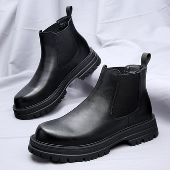 Ανδρικές δερμάτινες μπότες Chelsea βρετανικού στιλ Πλατφόρμα Ανδρικές μπότες με χοντρό πάτο μοτοσικλέτας Μαύρα καθημερινά παπούτσια πανκ στυλ