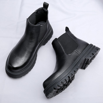 Ανδρικές δερμάτινες μπότες Chelsea βρετανικού στιλ Πλατφόρμα Ανδρικές μπότες με χοντρό πάτο μοτοσικλέτας Μαύρα καθημερινά παπούτσια πανκ στυλ