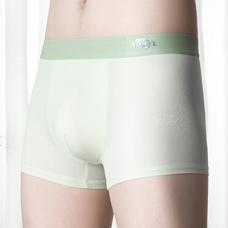 Lenjerie pentru bărbați U Convex Bulge Pouch Slip boxer din mătase de gheață Jacquard Chiloți moi Trunchi Pantaloni scurti elastic Pantaloni intim pentru somn