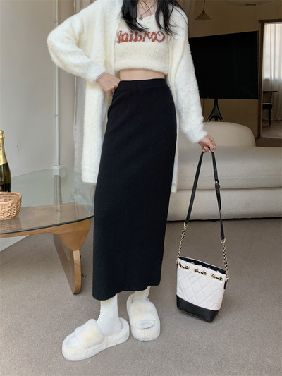Πλεκτές φούστες μέχρι τον αστράγαλο Γυναικείες Φθινοπωρινή, Χειμερινή Μόδα Τρυφερή Κορεατική γραμμή Α στερεά casual καθημερινά Απλό All-match Γυναικείο