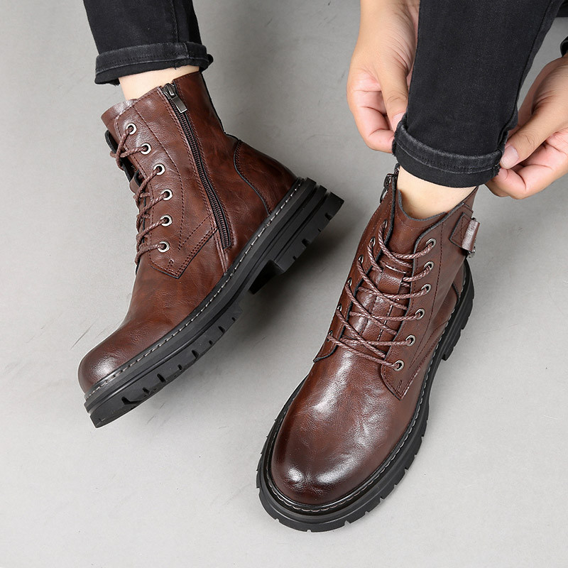 Muške gležnjače u britanskom stilu Udobne kožne muške zimske cipele za snijeg Retro motorističke čizme s patentnim zatvaračem sa strane Chelsea modne muške cipele