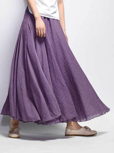 Fuste lungi din bumbac din in 2020 Fuste lungi cu talie elastică Fuste maxi plisate Plajă Boho Vintage Fuste de vară Faldas Saia