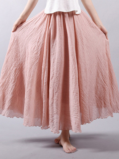 Fuste lungi din bumbac din in 2020 Fuste lungi cu talie elastică Fuste maxi plisate Plajă Boho Vintage Fuste de vară Faldas Saia