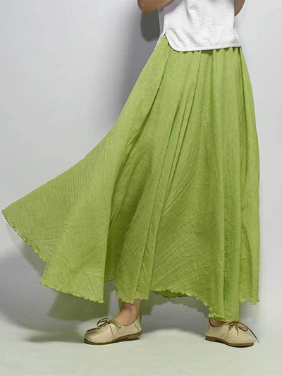 Fuste lungi din bumbac din in 2020 Fuste lungi cu talie elastică Fuste maxi plisate Plajă Boho Vintage Fuste de vară Faldas Saia
