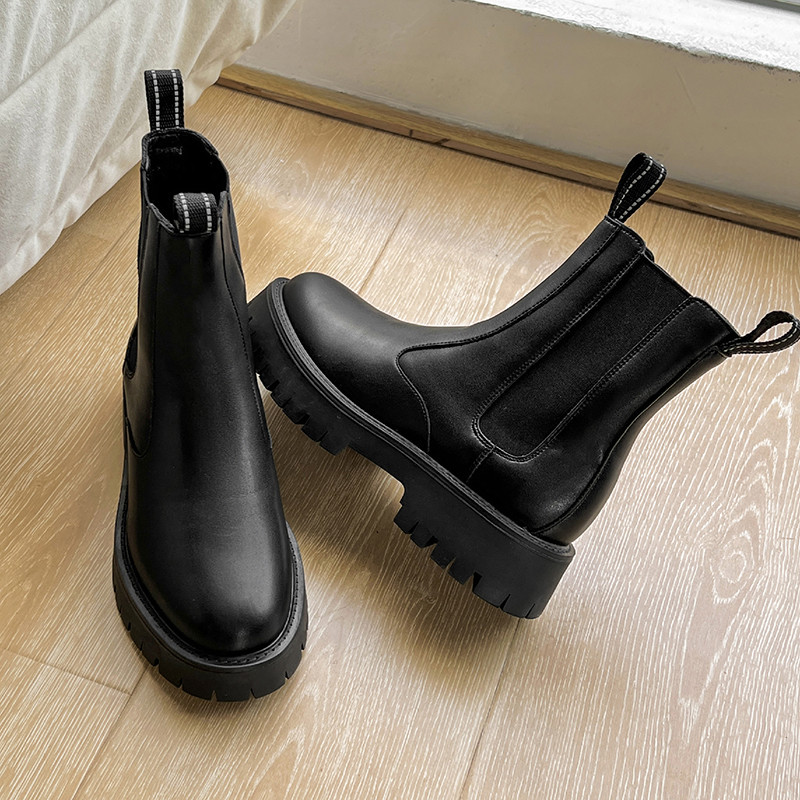 Muške kožne Chelsea čizme s debelim dnom Gležnjače Muške novopristigle motociklističke čizme Neklizajuće muške cipele za slobodno vrijeme Cipele u punk stilu