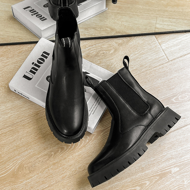 Muške kožne Chelsea čizme s debelim dnom Gležnjače Muške novopristigle motociklističke čizme Neklizajuće muške cipele za slobodno vrijeme Cipele u punk stilu