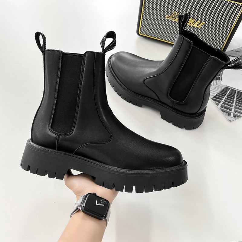 Muške kožne Chelsea čizme s debelim dnom Gležnjače Muške novopristigle motociklističke čizme Neklizajuće muške cipele za slobodno vrijeme Cipele u punk stilu