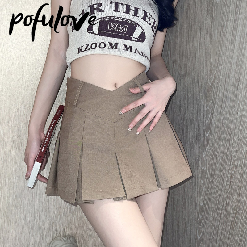 Fusta plisată pentru femei, linie A, solidă, subțire, neagră, cu talie în V, stil Academia, uniformă sexy anti-strălucitoare, fuste gri Y2k, scurte