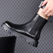 Cizme Chelsea de modă pentru bărbați, cizme de iarnă din blană de pluș, pentru bărbați, pantofi cu platformă înaltă, în stil britanic.