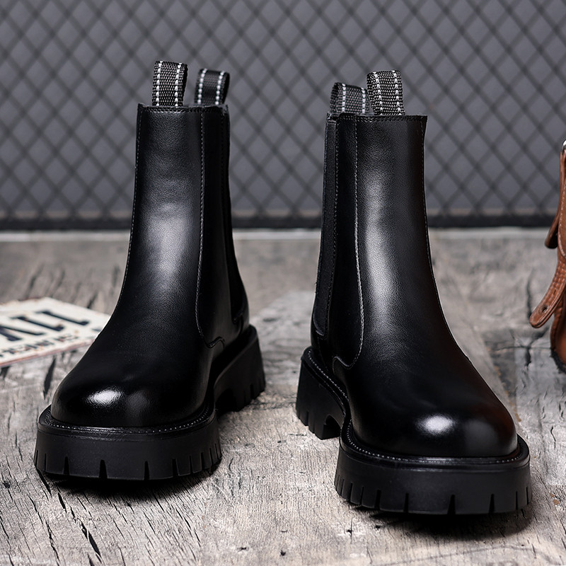 Cizme Chelsea de modă pentru bărbați, cizme de iarnă din blană de pluș, pentru bărbați, pantofi cu platformă înaltă, în stil britanic.