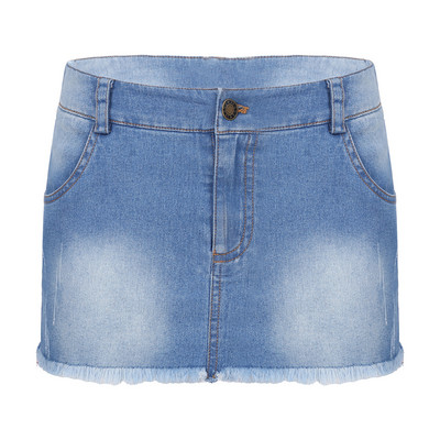 Σέξι τζιν γυναικείες φούστες καλοκαιρινές κοντές φούστες Casual με μέση πλυμένες τσέπες ξεφτισμένες τσέπες λεπτή εφαρμογή Clubwear μονόχρωμες γυναικείες φούστες