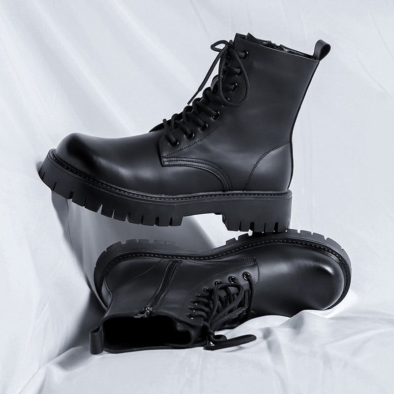 Botine pentru bărbați din piele de modă Pantofi înalți pentru bărbați cu fund gros Încălțăminte de motocicletă pentru bărbați pantofi ocazionali eleganti în stil britanic