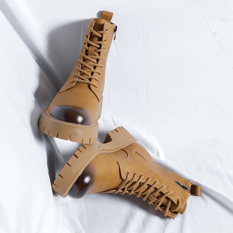 Botine pentru bărbați din piele de modă Pantofi înalți pentru bărbați cu fund gros Încălțăminte de motocicletă pentru bărbați pantofi ocazionali eleganti în stil britanic