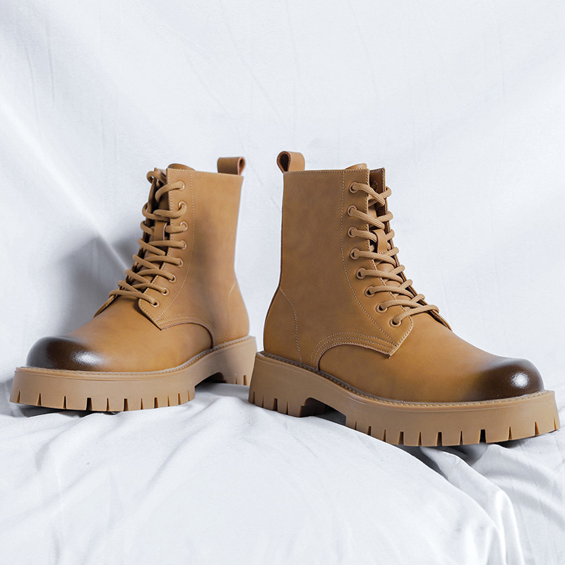 Botine pentru bărbați din piele de modă Pantofi înalți pentru bărbați cu fund gros Încălțăminte de motocicletă pentru bărbați pantofi ocazionali eleganti în stil britanic