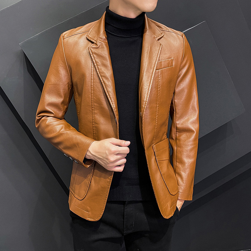 2023, noua toamnă, ocazional, de afaceri, jachetă de vânt cu guler cu rever, jachetă din piele artificială, pentru bărbați, subțire, de înaltă calitate, la modă, pentru bărbați.