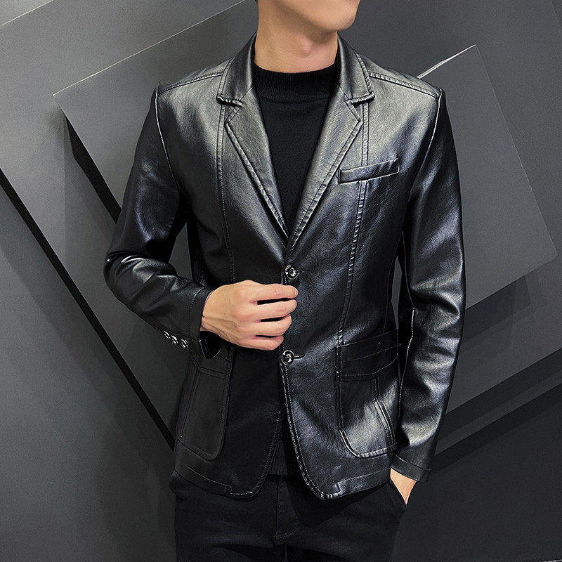 2023, noua toamnă, ocazional, de afaceri, jachetă de vânt cu guler cu rever, jachetă din piele artificială, pentru bărbați, subțire, de înaltă calitate, la modă, pentru bărbați.