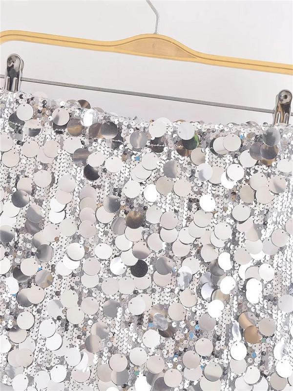 TRAF 2023 Suknja sa šljokicama Ženska svjetlucava srebrna kratka suknja Ženska modna mini ljetna suknja visokog struka Sjajne seksi ženske suknje