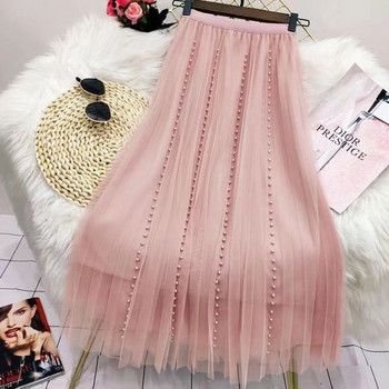 Μακριά φούστα Κορεάτικη μόδα Harajuku Kawaii Y2k Midi Maxi Tulle φούστα Άνοιξη Φθινόπωρο ψηλόμεση Κορεάτικη Streetwear Ροζ Μαύρη φούστα