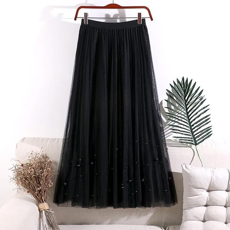 Dlhá sukňa kórejská móda Harajuku Kawaii Y2k Midi Maxi tylová sukňa jarná jeseň vysoký pás kórejská streetwear ružová čierna sukňa