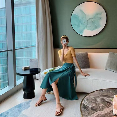 Ženske ljetne suknje na vezanje, tanke, jednodijelne, seksi, jednodijelne, midi korejske suknje visokog struka, ženske moderne, jednostavne, nove