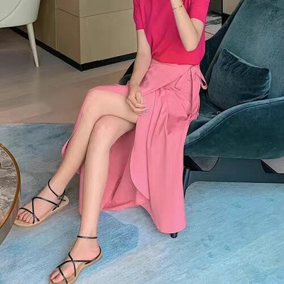 Ženske ljetne suknje na vezanje, tanke, jednodijelne, seksi, jednodijelne, midi korejske suknje visokog struka, ženske moderne, jednostavne, nove