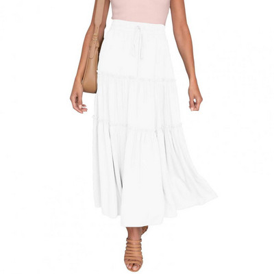 Γυναικεία σιφόν πλισέ φούστα Μεγάλο στρίφωμα Ψηλόμεση ελαστική τούρτα συνονθύλευμα Φούστα σε γραμμή Α Boho Swing Beach Vintage μακριά μάξι φούστα