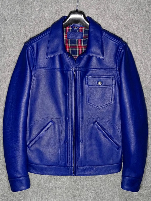 Mauroicardi proljeće jesen hladna plava pu kožna jakna za muškarce s patentnim zatvaračem i džepom dugih rukava, luksuzna, elegantna šik moda za pistu 2023.