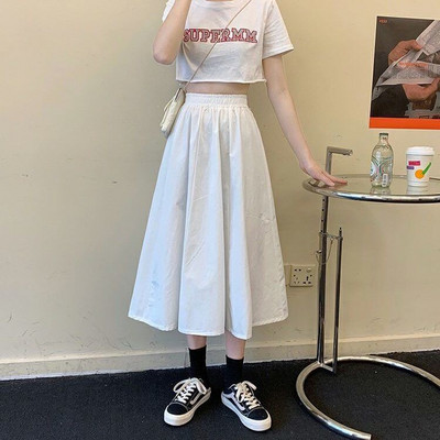 Ženske jednostavne jednobojne suknje za slobodno vrijeme Opuštene popularne 3XL duge suknje korejskog stila Elastične težine A-kroja Studentska ulična odjeća Trendy BF