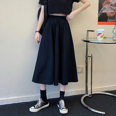 Ženske jednostavne jednobojne suknje za slobodno vrijeme Opuštene popularne 3XL duge suknje korejskog stila Elastične težine A-kroja Studentska ulična odjeća Trendy BF