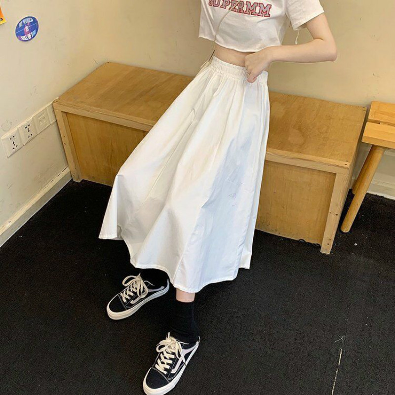 Ženske jednostavne jednobojne suknje za slobodno vrijeme Opuštene popularne 3XL duge suknje korejskog stila Elastične težine A-kroja Studentska ulična odjeća Trendy BF