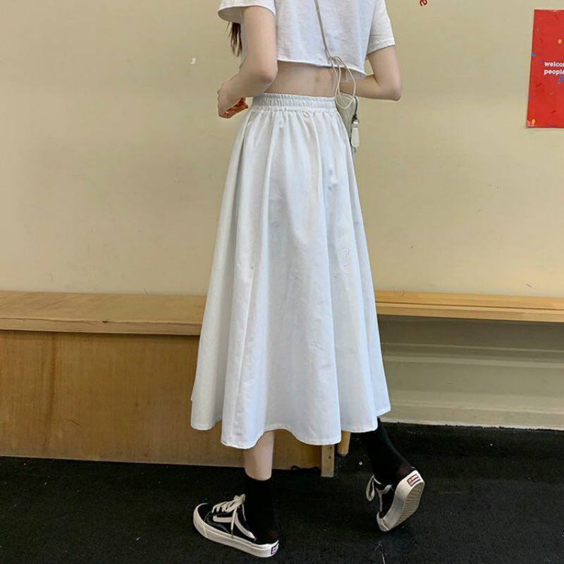 Ženske jednostavne jednobojne suknje za slobodno vrijeme Opuštene popularne 3XL duge suknje korejskog stila Elastične težine A-kroja Studentska ulična odjeća Trendy BF