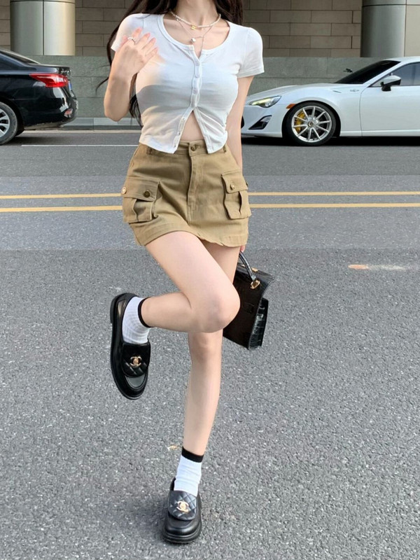 Dámske mini cargo sukne s vreckami, streetwear, leto 2022, nový prírastok, vysoký pás, áčkový strih, sexy, roztomilé, horúci výpredaj, Harajuku, retro, Ulzzang