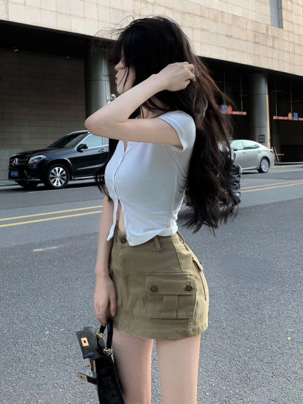 Dámske mini cargo sukne s vreckami, streetwear, leto 2022, nový prírastok, vysoký pás, áčkový strih, sexy, roztomilé, horúci výpredaj, Harajuku, retro, Ulzzang