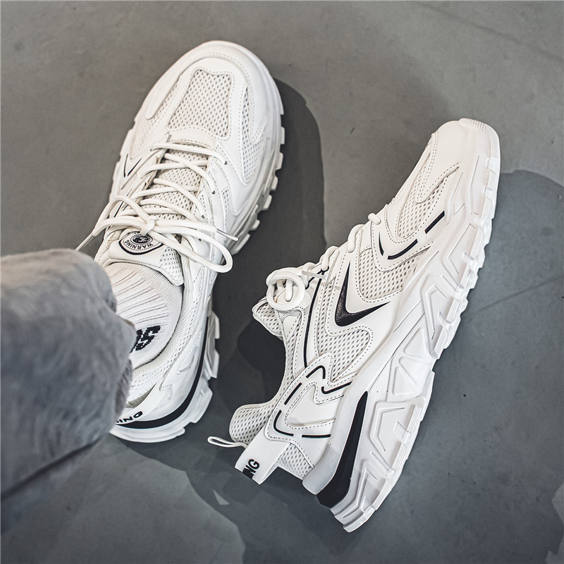 2023 Pevné šnurovacie párové sieťované priedušné topánky pre otcov, nízke, hrubé, spodné, ležérne, nové pánske topánky, športové bežecké topánky