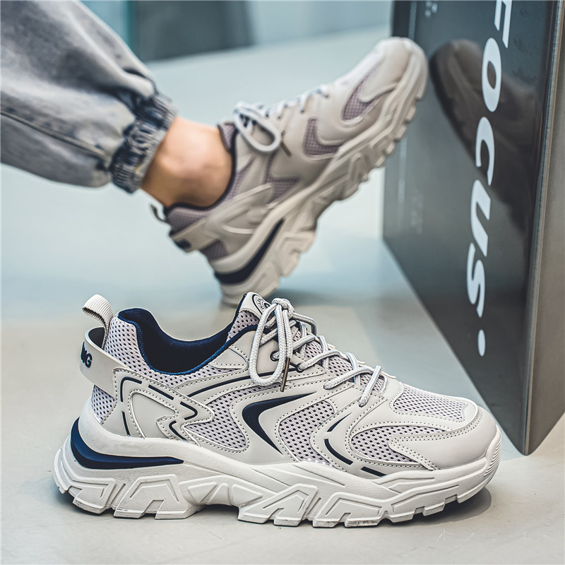 2023 Pevné šnurovacie párové sieťované priedušné topánky pre otcov, nízke, hrubé, spodné, ležérne, nové pánske topánky, športové bežecké topánky