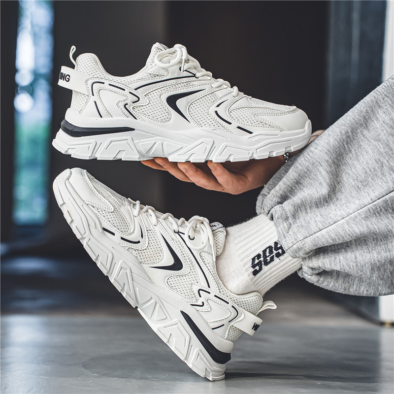 2023 Pevné šnurovacie párové sieťované priedušné topánky pre otcov, nízke, hrubé, spodné, ležérne, nové pánske topánky, športové bežecké topánky