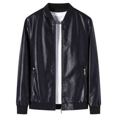 Kožené bundy Pánske Bomber Trendy Motocyklové Oblečenie Pánska PU Imitácia Kožená Bunda Nová Značka Obchodné Oblečenie Zips Vrecká 196