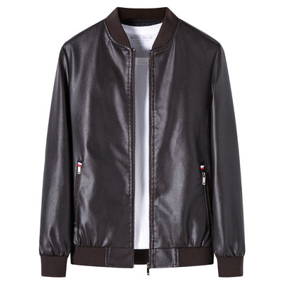 Kožené bundy Pánske Bomber Trendy Motocyklové Oblečenie Pánska PU Imitácia Kožená Bunda Nová Značka Obchodné Oblečenie Zips Vrecká 196