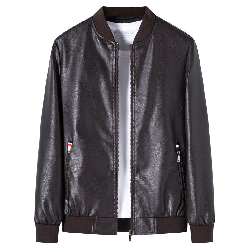 Kožené bundy Pánske Bomber Trendy Motocyklové Oblečenie Pánska PU Imitácia Kožená Bunda Nová Značka Obchodné Oblečenie Zips Vrecká 196